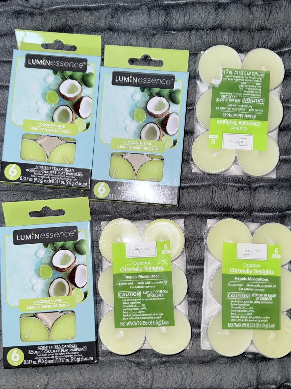 Lot of 6 Tea Light Candles Luminescence Coconut Lime Citronella New